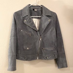 Faux suede slate gray moto jacket